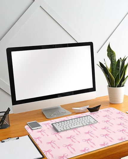 Pink Bows Mouse Pads Coquette Kawaii Mouse Pad 23.62 x 13.78 Inches Preppy Trendy Computer Desk Mat for Laptop with Non-Slip Rubber Base Mat Office Accessories Decor for Women