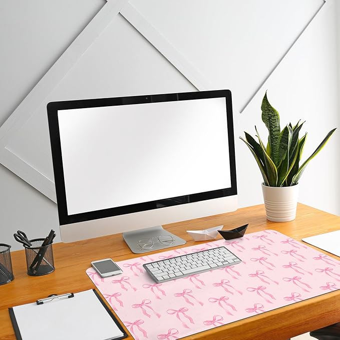 Pink Bows Mouse Pads Coquette Kawaii Mouse Pad 23.62 x 13.78 Inches Preppy Trendy Computer Desk Mat for Laptop with Non-Slip Rubber Base Mat Office Accessories Decor for Women