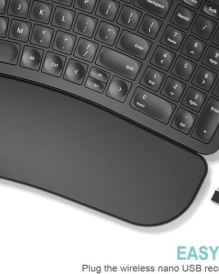 Arteck Split Ergonomic Keyboard with Cushioned Wrist and Palm Rest, 2.4G USB Wireless Comfortable Natural Ergonomic Split Keyboard, for Windows Computer Desktop Laptop