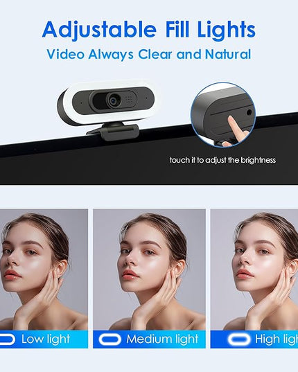 saylas 2K Webcam with Lights, HD Webcam for PC, 2K@60FPS Web cam with Microphone, 65° FOV, Autofocus, Noise Cancellation, Privacy Cover, Web Camera for Computer/Laptop, USB Streaming Computer Camera
