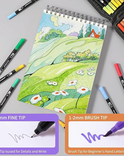 Dual Tip Markers, Brush Art Markers Set with Fine Tip and Brush Tip for Adult Coloring Book, Hand Lettering, Calligraphy & Drawing, Professional Art Supplies Kit for Adults (100 Colors)