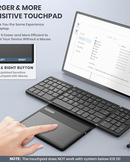 XUZHID Foldable Wireless Keyboard with Large Touchpad and Numeric Keypad Auto Sleep for Tablets, Smartphones, Laptops