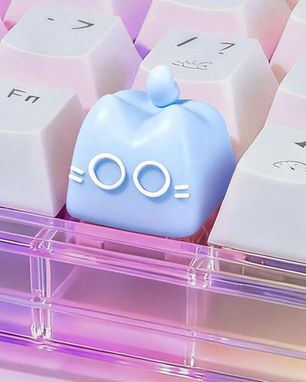 Artisan Keycaps, Cute Cat Custom Key Caps for MX Mechanical Keyboard, Resin Handmade 1U Replacement for Esc Arrow Keys (Blue cat)