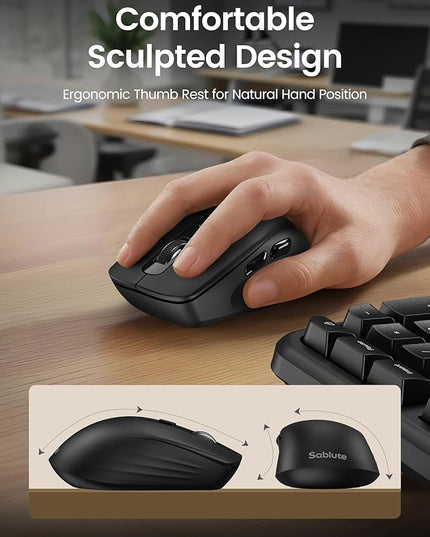 Ergonomic Wireless Keyboard and Mouse Combo, 2.4G Full Size Wave Key Board with Cushioned Palm Rest, Natural Typing, 3 DPI Adjustable Mouse, USB-A & C for Computer/Laptop/Mac/Tablet – Sablute