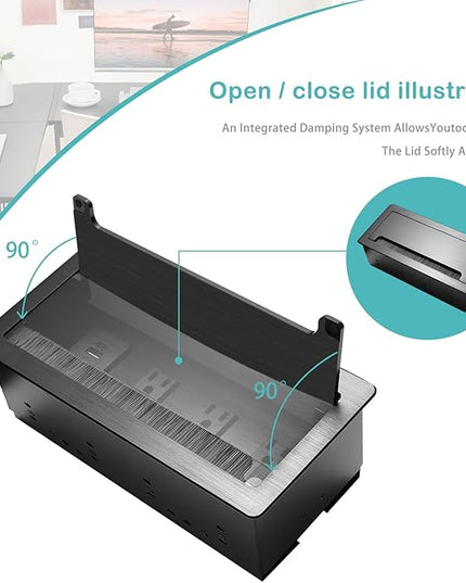 Conference Table Power Hub; Outlet Multimedia Connectivity Box with 3 AC outlets; USB-A+USB-C 18W 8FT 16AWG UL Listed Flat Plug Used for Office Conference Tables-High end Aluminum Alloy