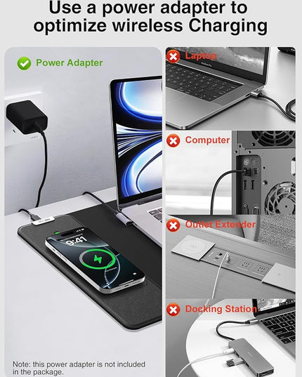 2-in-1 Mouse Pad with Wireless Charging, Gaming Mouse Pad, 31.5"x11.8" Large Desk Mat for Laptop/Keyboard, Waterproof Smooth Surface, Non-Slip Base, No Adapter
