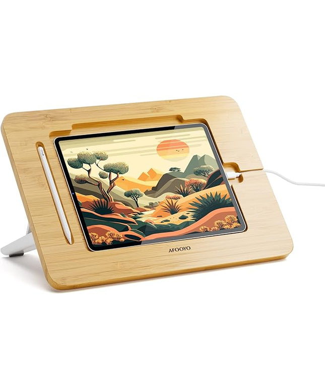Bamboo Tablet Drawing Stand - Portable & Adjustable 5 Angles,Laptop Stands Riser, Book Reading Stand,Compatible with 9.7/10.2/10.5/10.9/11 inches