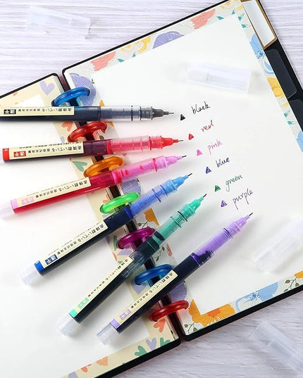 Frienda 12 Pieces Rolling Ball Pens 0.5 mm Japanese Quick Drying Fine Point Pens Liquid Ink Smooth Writing for Office Student Back to School Supplies(Multicolor)