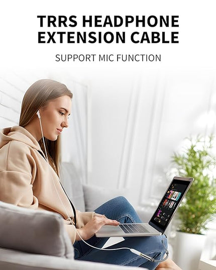 RIKSOIN Headphone Extension Cable with Magnetic Ring Supports, 4 Pole Nylon Braid 3.5mm TRRS Male to Female Lossless Stereo Audio Adapter Extension Cable for Tablet,PC, PS4 Smartphones and More-6.6FT