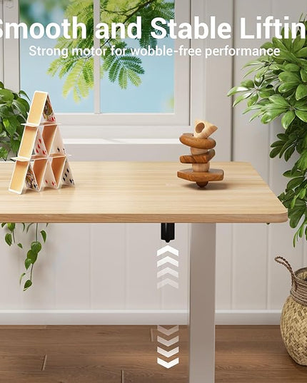 Veken 55 Inch Large Electric Standing Desk, 4 Memory Heights Adjustable,Sit to Stand Up, Work Home Office Computer Table for Study, Walking Pad, Writing, and Games, Wooden Desktop Desks, Nature Wood