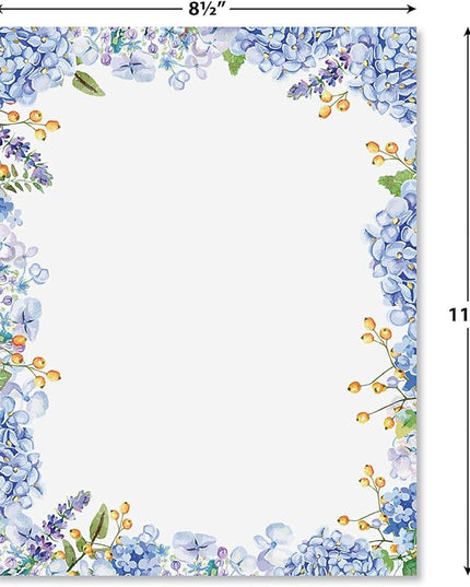 Current Hydrangeas Floral Letter Paper - Spring Stationery Papers With Decorative Hydrangeas Border, Printable Holiday, Wedding & Bridal Shower, & Invitation Sheets, Set of 25, 8 1/2" x 11"