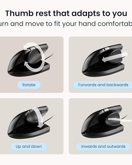 Contour Unimouse Ergonomic Vertical Mouse Adjustable 35°-70° Tilt Angle, 6 Programmable Buttons for Productivity, Customizable Thumb Rest for Wrist Pain Relief | Plug & Play Mac/PC - Wired - Left