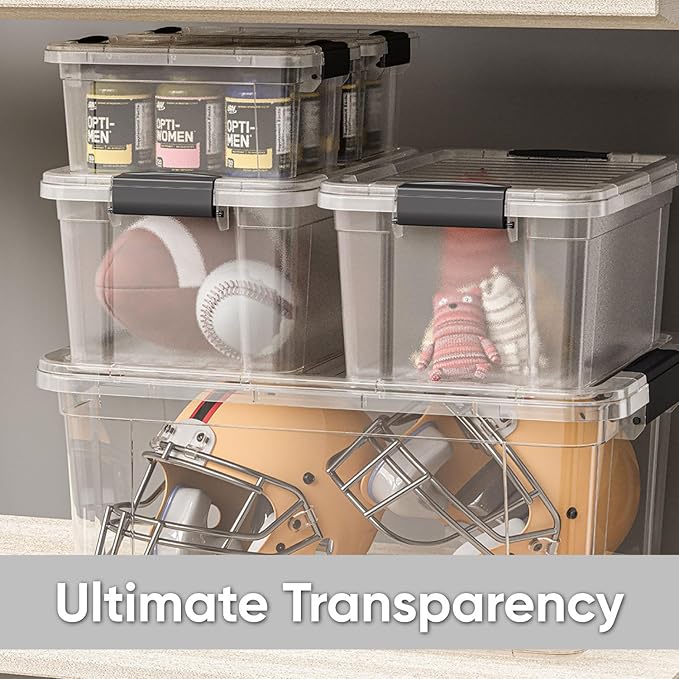 Superio Storage Bins with Lids- 6 Pack, 4.75 Qt Clear Boxes for Organizing, Stackable Plastic Containers- BPA Free, Non-Toxic, Odor Free, Organizer for Home, Office, Dorm