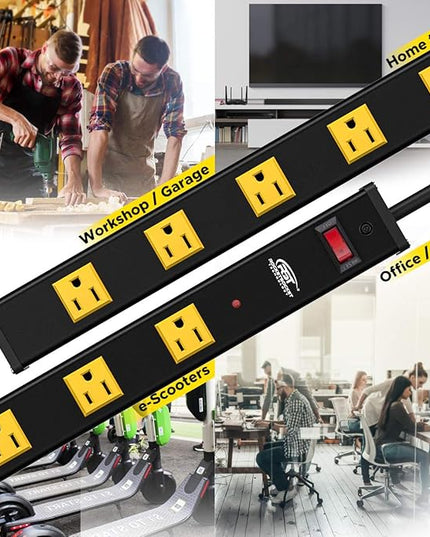 CRST Heavy Duty Surge Protector Power Strip Wide Spaced 12-Outlet 15 Feet Long Extension Cord with Mounting Brackets 15A Circuit Breaker 1800 Joules…
