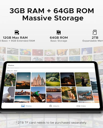 DOOGEE Tab A9 Android Tablet,10 inch Tablet,12GB+64GB/2TB TF,6580mAh Gaming Tablets,2.0GHz Quad Core,1280x800 IPS HD,Dual Speakers,5G WiFi,BT5.0,Face Unlock,Android 15 Tablet with Keyboard,Pen&Mouse