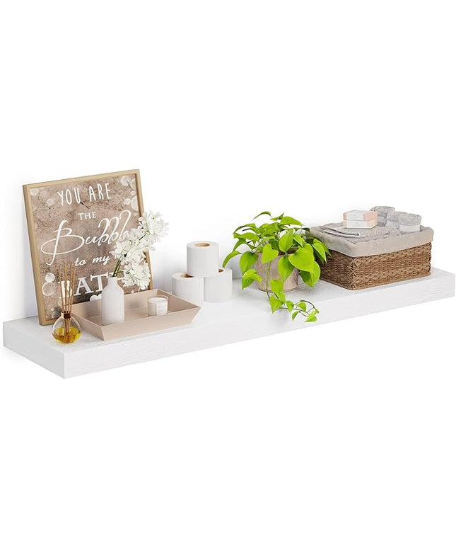 Heimlove 12 Inch Deep Floating Shelves, 55 x 12 inches Long Wall Shelf, Large Extra Display Shelf & Storage Shelf, Rustic Wood Wall Shelves for Fireplace Mantel, Set of 1(White)