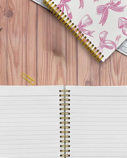 JKMBN Trendy Coquette Pink Bow Jonrnaling Notebooks, Aesthetic Spiral Notebook for Girls, Preppy Pink Journal Notebook, Pink Office Supplies, Hardcover Spiral Notebooks College Ruled 5.5 x 8.3