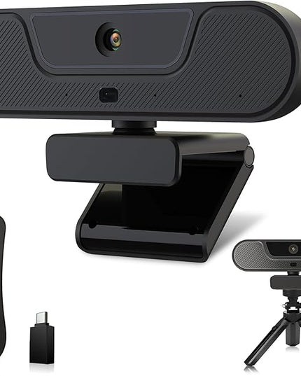 4K Webcam, UHD PTZ PC Camera with Speaker and 4 Microphones, Supporting Remote Control, Digital Zoom, Autofocus, Privacy Cover and Tripod, for Video Calls and Conferences and Live Streaming