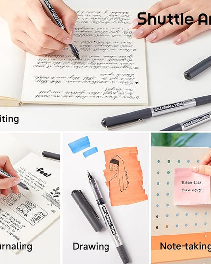 Shuttle Art Rollerball Pens, 10 Pack 0.5mm Extra Fine Point Black Liquid Ink Pens, Quick Drying & Long Lasting Pens Black Ink for Writing, Journaling, Notes Taking, School Office Supplies