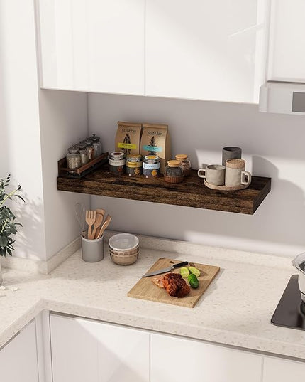 30 Inch Floating Shelves, 12 Inch Deep Floating Shelf for Wall, Rustic Deep Shelves for Books, Bathroom, Living Room, Kitchen, 30 x 12 x 2 Wood Floating Shelves, Rustic Brown Color, Set of 2