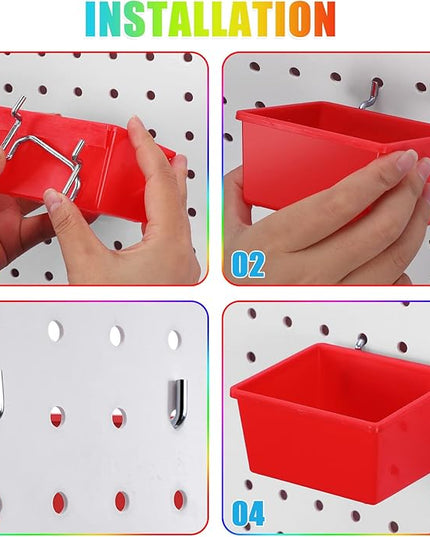 Roowest 60 Pcs Pegboard Cups Pegboard Bins Set, Wall Organizer with Hooks and Loops, Hooks Assortment Organizer Accessory for Office Storage Garage Craft Workshop(Multi Colors)