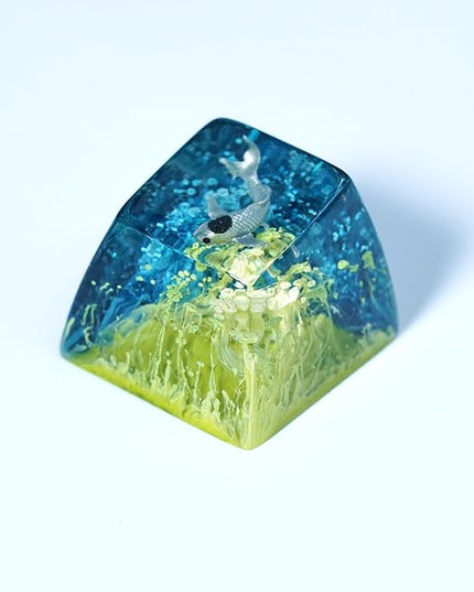 Kohaku Koi Fish Artisan Keycap Navy Blue Ocean Coral Reef R1 SA Profile Custom Keycaps 1U ESC Handmade Gaming Resin Key Cap Cherry MX Switch Compatible Mechanical Keyboard Koi Lover Gift