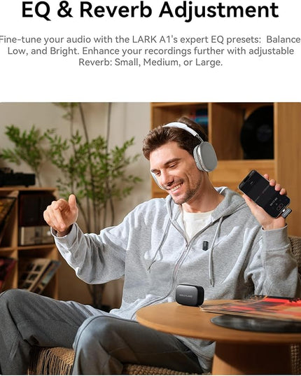 Hollyland Lark A1 Wireless Microphone for iPhone 17/16/15 & Android, 48kHz/24-bit, 3-Level Intelligent Noise Cancel, Mini Mic for YouTube, Podcast, Vlogging (Black, 2TX + USB-C RX + Charging Case)
