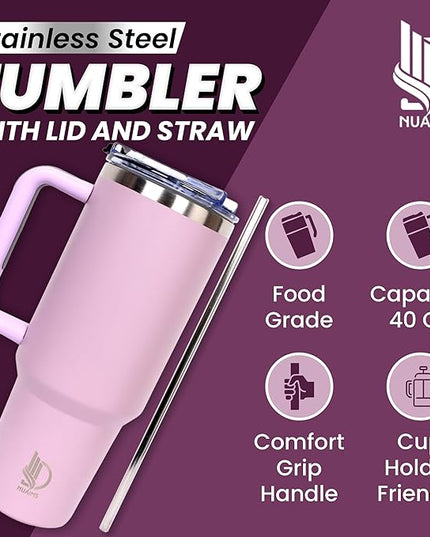40oz Insulated Tumbler with Handle, Leakproof Straw Lid & Carry Handle - Double Wall Vacuum Insulation Keeps Ice 24 Hours, BPA Free Stainless Steel Water Bottle (Olive Green)