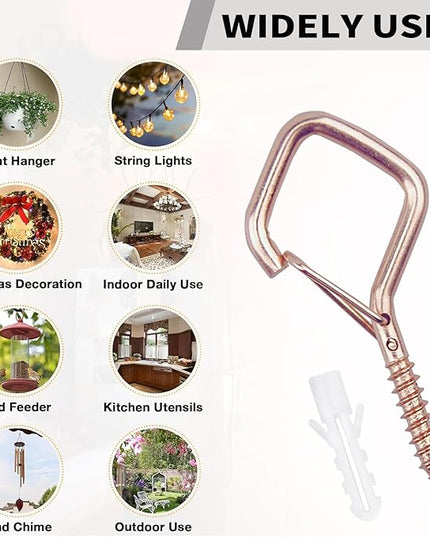 10PCS Eye Screw Hooks for Hanging Heavy Duty with Safety Buckle.Metal Ceiling Hooks for Hanging Plants,Cup,Wind Chime,Bird Feeders,christmas String Lights at Indoor&Outdoor,2.36 Inch(No Drill Bit)