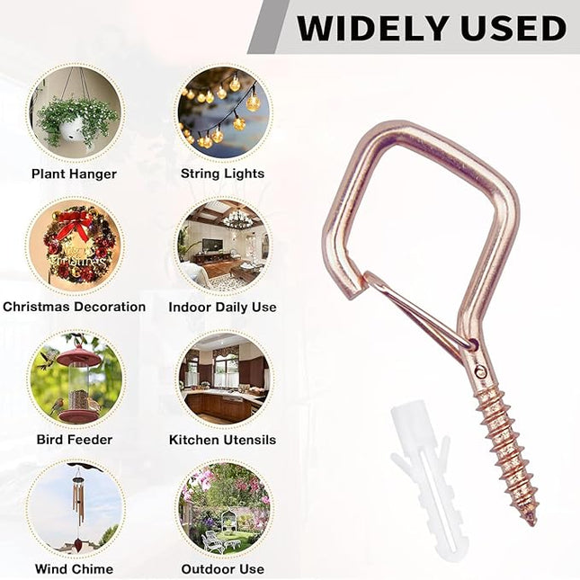 Sexoeie 20PCS Eye Screw Hooks for Hanging Heavy Duty with Safety Buckle.Metal Ceiling Hooks for Hanging Plants,Cup,Wind Chime,Bird Feeders,String Lights at Indoor&Outdoor,2.36 Inch(No Drill Bit)