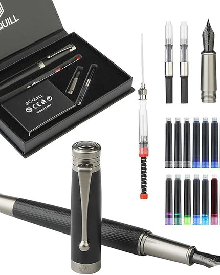 GC QUILL Fountain Pen Set - Fine & Medium Nibs, Includes 18 Ink Cartridges, Ink Refill Converter & Syringe Filler, Gift for Writing, Journaling & Calligraphy MU-13