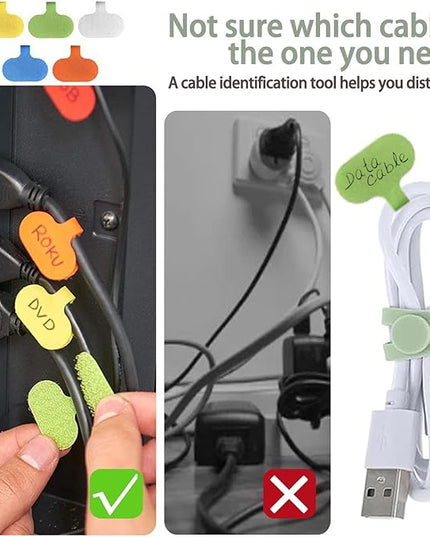 FenrFern 30Pcs Silicone Cable Ties, Reusable Cable Straps Cord Organizer for for Bundling Earphone, Phone Charger, Computer Cords in Home, Office, Kitchen, School (20 Cable Ties+10 Cord Labels)
