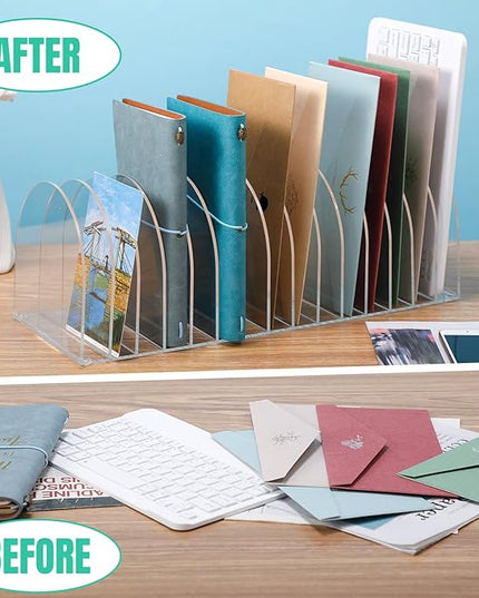 Ctosree Acrylic File Organizer for Desk Vertical 15 Compartments File Sorter Mail Organizer Desktop Countertop Folder Stand Racks for Office Home School Desk(Arch,Clear)