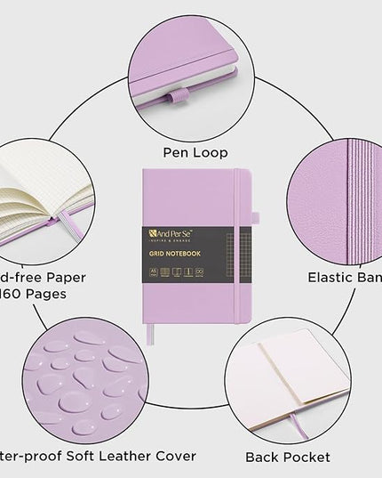 &And Per Se Graph Journal Notebook, 160 Pages, 5.7 x 8 inches College Ruled Thick Paper Notebook Journals for Writing, Grid Hardcover Notebook(1 Pack, Lavender)