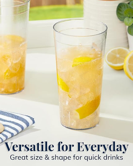 US Acrylic Café Plastic Reusable Tumblers (Set of 12) 32-ounce Iced-Tea Cups Clear | Value Set of Restaurant Style Drinking Glasses, Stackable, BPA-free, Made in the USA | Top-rack Dishwasher Safe