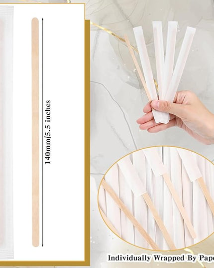 Amyhill 4000 Pcs Individually Wrapped Wooden Coffee Stirrers, Disposable Coffee Stir Sticks Round End Sticks Bulk Wood Stirrers for Cocktail Hot Drinks Restaurant Bar Home Office (5.5 Inch)