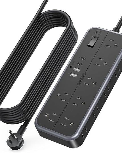 NTONPOWER 25 FT Extension Cord 10 Widely Spaced Outlets, 4 USB Port(2 USB C Port), Ultra Thin Flat Plug Extension Cords 25 Feet, Long Extension Cord for Home Office Garage, Black