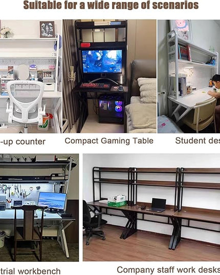 55in Gaming Desk with Bookshelf Combo, Computer Desk with Pegboard, Large Writing Table with Desktop Shelves, Ample Leg Room, for Home Office (White, 55in)