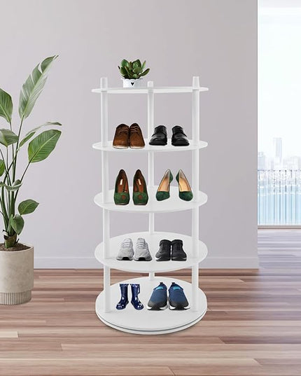 TFCFL 4 Tier Rotating Shoe Rack, Round Shoe Rack Storage, 360° Shoe Storage Organizer with 110lb Capacity, PVC Multi-Level Shelf for Shoes, Bags, Hats in Entryway, Closet, Bedroom