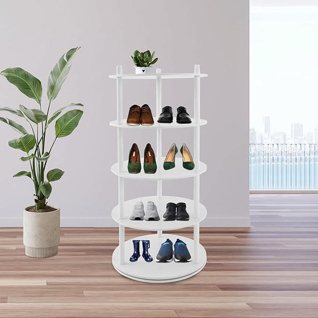 TFCFL 4 Tier Rotating Shoe Rack, Round Shoe Rack Storage, 360° Shoe Storage Organizer with 110lb Capacity, PVC Multi-Level Shelf for Shoes, Bags, Hats in Entryway, Closet, Bedroom