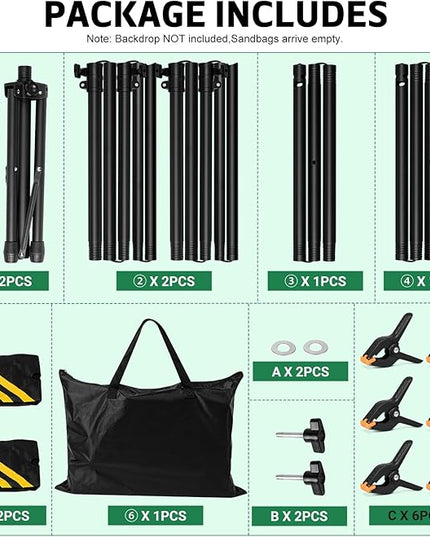 Backdrop Stand 10x7.5 FT for Photography Studio, 3-in-1 T-Shape Photo Backdrop Stand Kit for Birthday Party, Background Stand for Photo Video Studio with Carring Bag, Banner Stand with 2 Sandbags