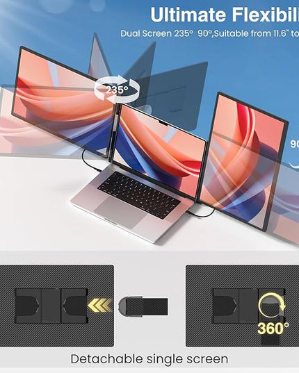FLYTOCCA 16" Laptop Screen Extender, Updated 1200P FHD Portable Monitor with 16:10 Aspect Ratio Screen, Rotation Detachable Screen, Laptop Monitor Extender Compatible with Windows, Mac, Chrome