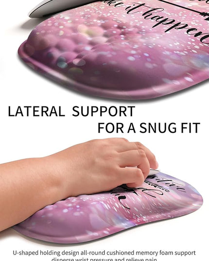 Hokafenle Ergonomic Wrist-hugging Mouse Pad Wrist Support, U-shaped Holding Wrist Rest Mousepad for Carpal Tunnel Pain Relief with Cushioned Memory Foam Slope Massage Bulge (10.2x8.3 in,Stay Positive)