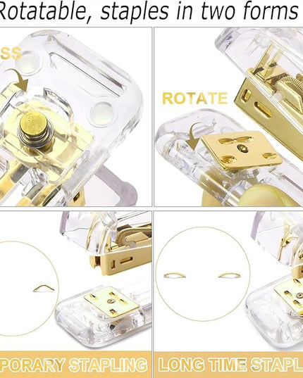 Desk Organizers and Accessories Set with 360-Degree Rotating Pen Holder, Acrylic Stapler, Tape Holder, Staple Remover, Binder/Paper Clips Kit, Scissor and 1 Box of Staples