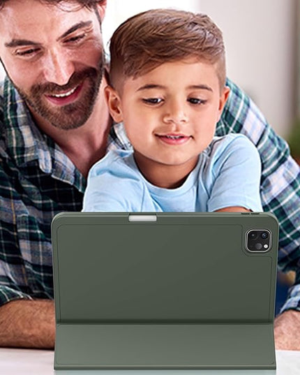 ZryXal iPad Pro 11 Inch Case (M5) 2025/ (M4) 2024 (Model: A2836/A2837/A3006), Trifold Stand Smart Cover with Pencil Holder and Soft TPU Back, Auto Wake/Sleep (Dark Green)
