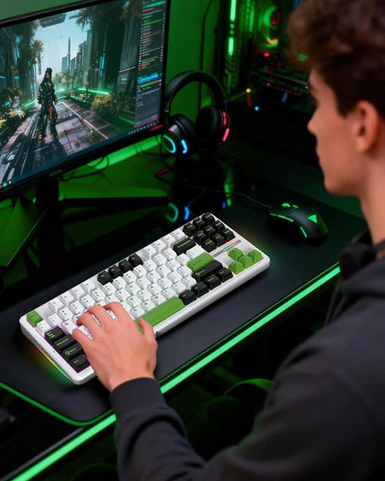 Aula F87 Pro Gaming Keyboard, Tri-Mode BT5.0/2.4GHz/USB-C Hot-Swappable RGB Wireless Mechanical Keyboard, Gasket Mount, 4000mAh, for Windows/Mac Gamer & Typists（LEOBOG Gray Wood Switch V4）