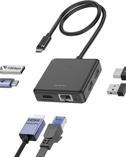 BENFEI USB C HUB 6in1 with HDMI(4K@60Hz), 100Mbps Ethernet, 100W Power Delivery, 1*USB 3.2 10Gbps and 2*USB 2.0, Compatible with iPhone 16 Pro/Max MacBook iPad Pro iMac S23 XPS17