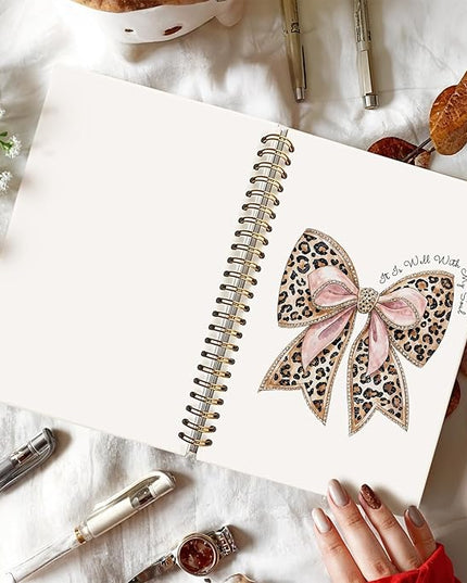 Leopard Coquette Bow Christian Spiral Notebook – Religious Prayer Journal for Women, It is Well with My Soul Scripture Hardcover Notebook, 5.5x8.3 Inch, Inspirational Christian Gift for Her