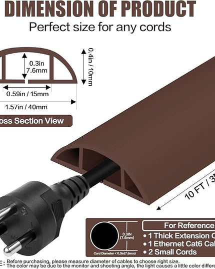 Floor Cord Cover Self Adhesive Cord Hider,10FT Cable Management, Extension Strip Protector for Wires, Prevent Cable Trips for Offices, Gyms, Exhibitions Cavity:0.51"(W) x 0.3"(H) Coffee