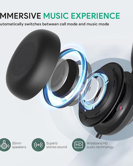 Yealink UH35 USB Headset for PC, Wired Headphones with Noise Cancelling Microphone, Certified Teams, All-Day Comfort Design, Stereo Headset for Home Office Online Meeting, Easy Mute, Busylight